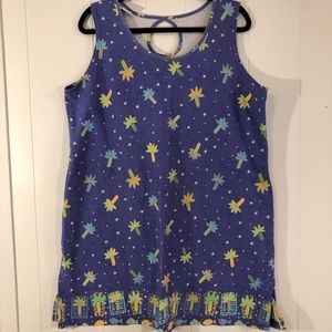 On White Palm Tree Pattern Purple Sleeveless Cotton Dress Cover Up XL